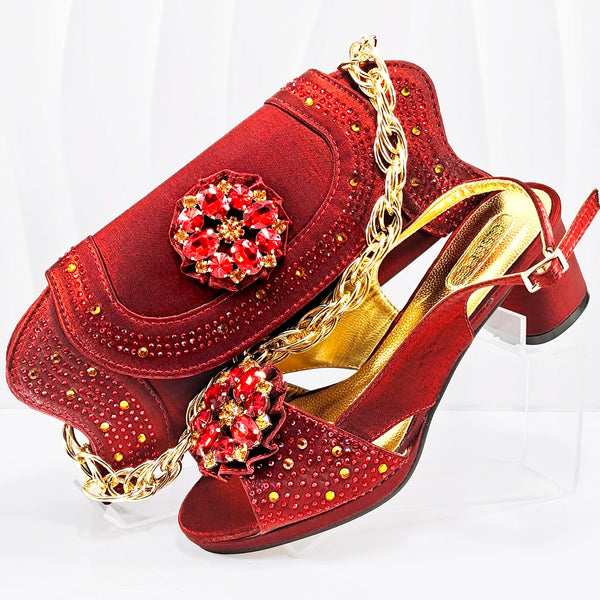 Elegant Rhinestone Open Toe Pumps with Matching Handbags Set for Women - Stylish Party Footwear and Accessories